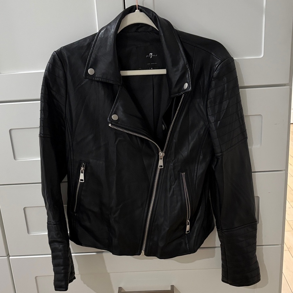 7 For All Mankind Faux Black Leather Moto Jacket